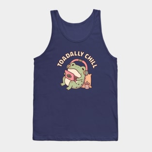 Cute Toad Relaxing With Laptop and Headphones Toadally Chill Funny Tank Top